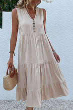 Load image into Gallery viewer, Decorative Button Sleeveless Tiered Dress
