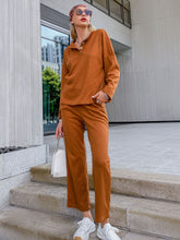 Load image into Gallery viewer, Quarter Button Side Slit Waffle Knit Top and Pants Set
